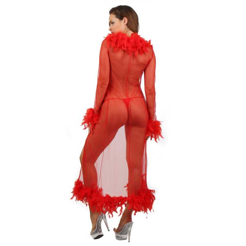 Votre site Erotique Fruits Défendus Deshabillé Long Plume Rouge